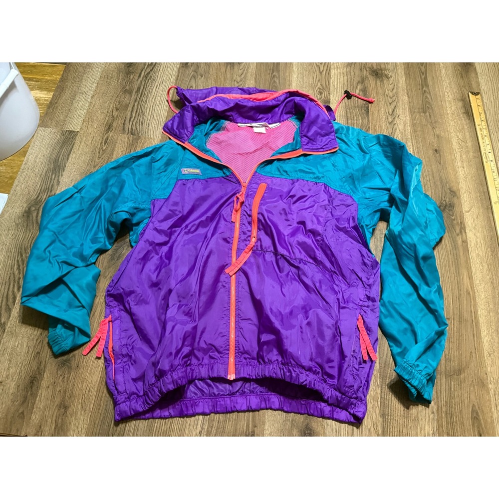 Vintage Columbia Jacket Mens Size Large Purple Teal Windbreaker Radial Full Zip